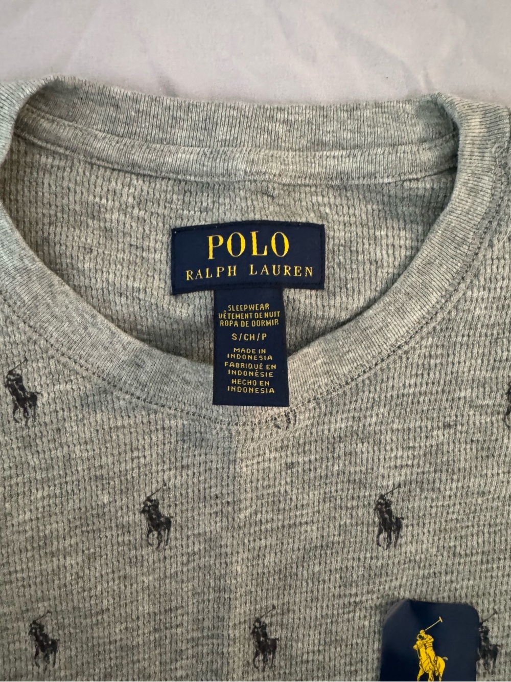 Polo Ralph Lauren Gray Waffle Knit Logo Thermal Top - Picture 3 of 4